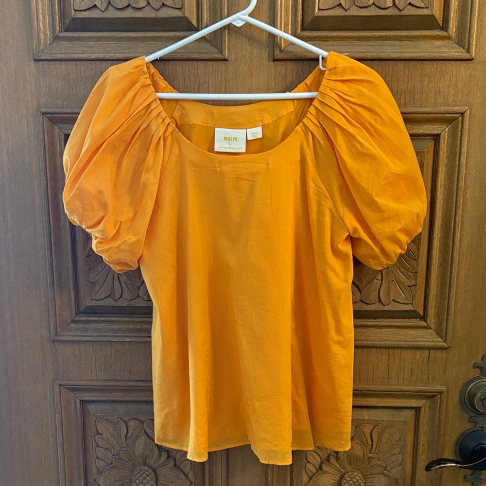 Maeve Vibrant Gold/Orange Puff Sleeve Blouse